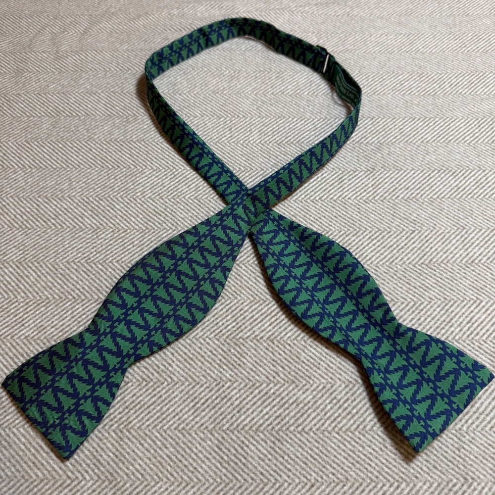 Beau Ties LTD Vermont Josh Bach Silk Bow Tie Green Navy Evergreen Tree Pattern